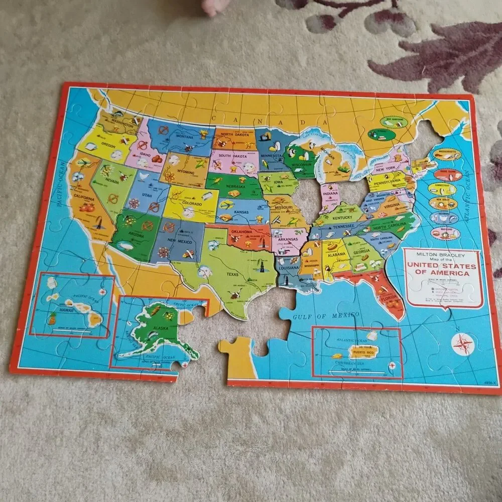 Vintage Milton Bradley USA Map States World Puzzle Replacement Pieces Crafts 70s